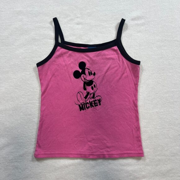 Disney Mickey Mouse Tank Top Womens XS Pink Velvet Spaghetti Strap USA VTG Y2K - Picture 1 of 10